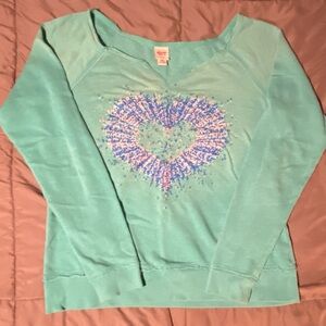 Mossimo Supply Co. Teal Sweatshirt with Blue Heart Design